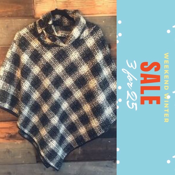 Jackets & Blazers - Black & White Plaid Poncho